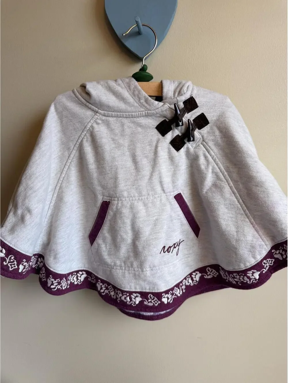 Roxy Girl Grey Cotton Toggle Hooded Poncho 24M